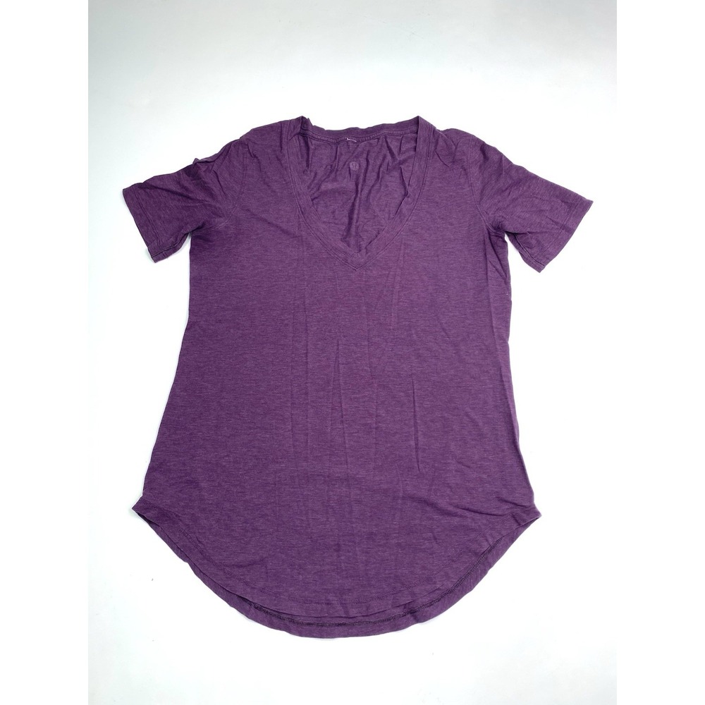 Lululemon Love Tee V Short Sleeve Purple Heathered Activewear Top Women Size 4